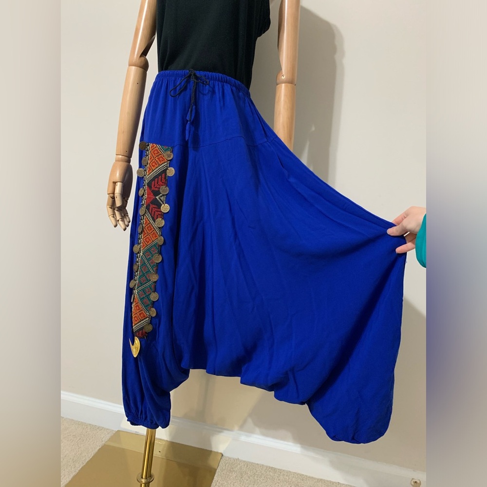 Royal Blue Triangles Hobo Tatreez Sherwal Baggy Pants